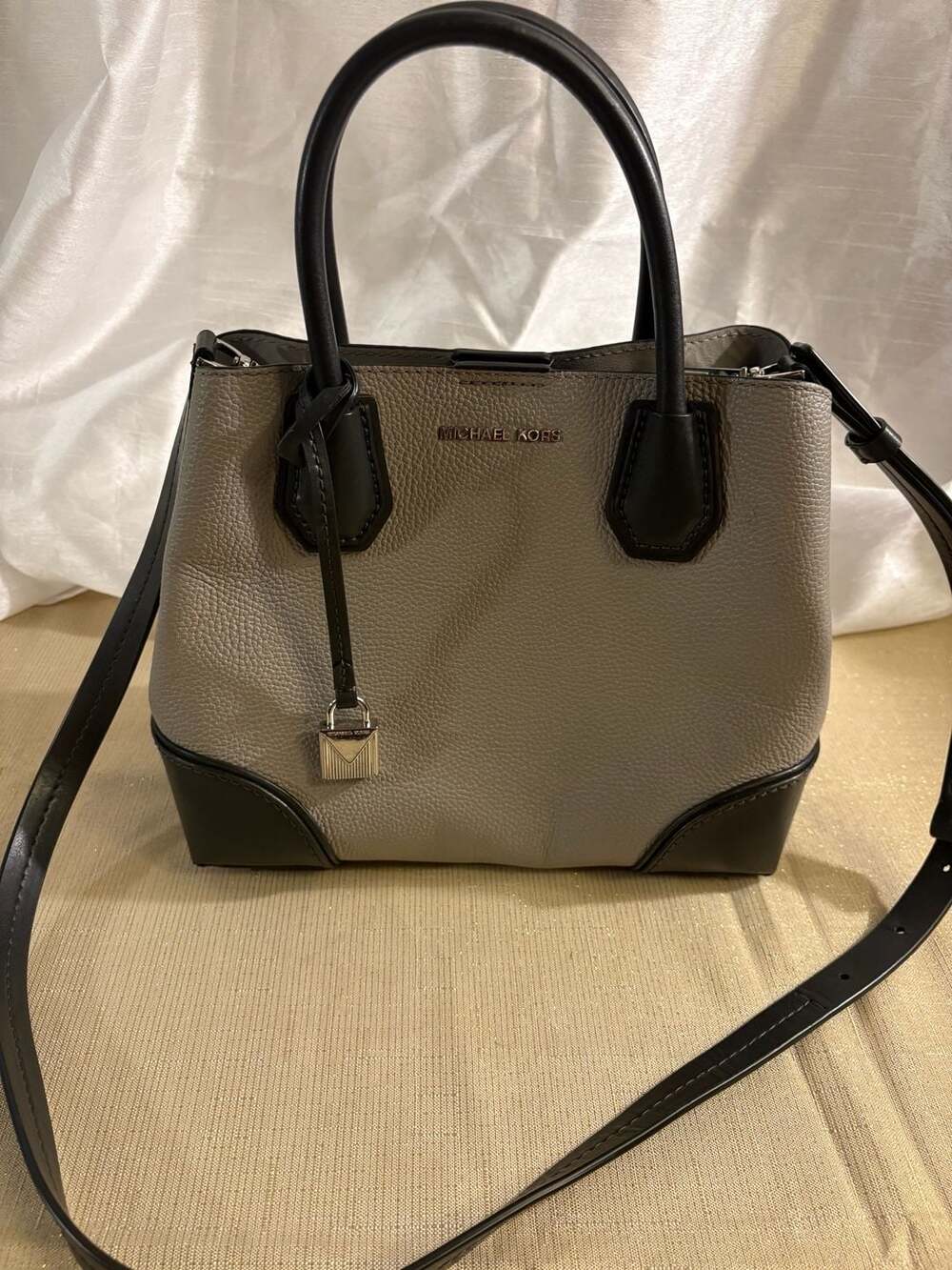 Michael Kors Mercer Gallery Small Color Block Pebbled Leather Satchel